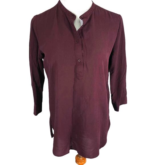 Uniqlo Women's Purple Plum Tunic Half Button Down 3/4 sleeve SIZE Small - Picture 1 of 7